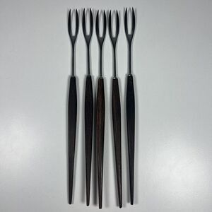 Vintage Fondue Fork Set 5 Dark Wood Handles Made in Japan Unbranded 10.5”